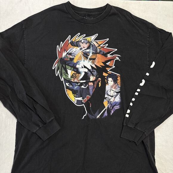 Naruto Shippuden Sasuke Kakashi Itachi Black Anime Graphic Long Sleeve shirt L - Picture 1 of 4